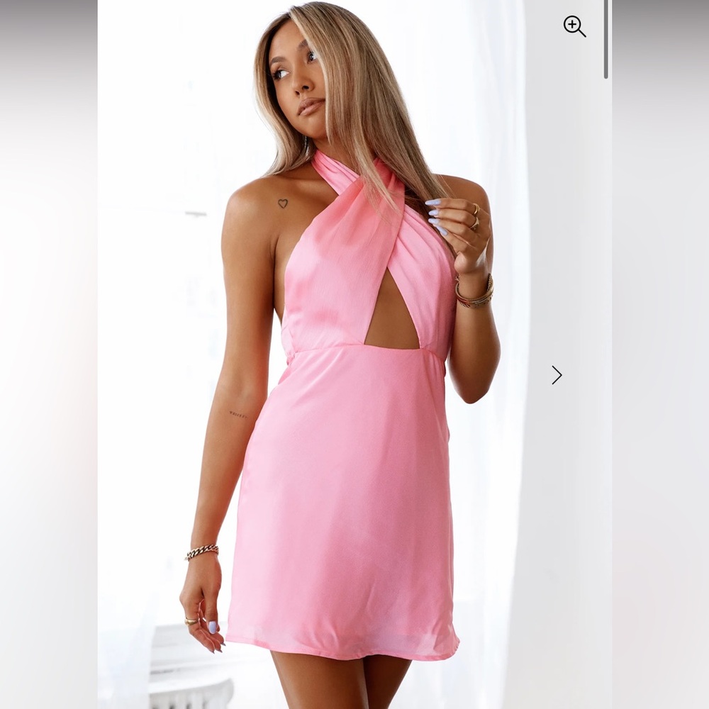 HELLO MOLLY Call Me Later Satin Mini Dress Pink